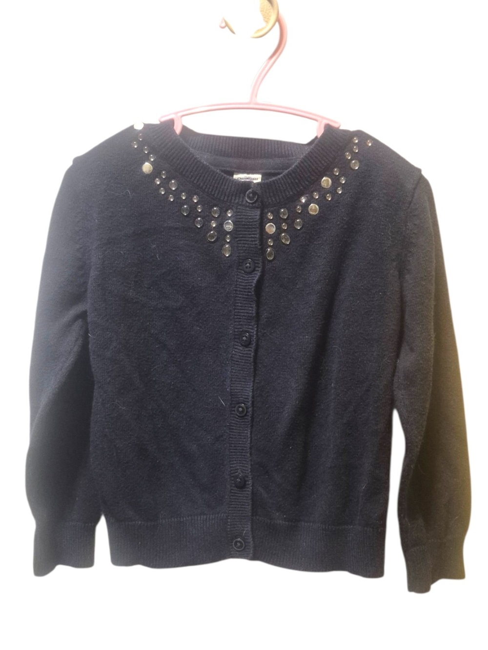 Girls' Navy Embellished Cardigan Sweater